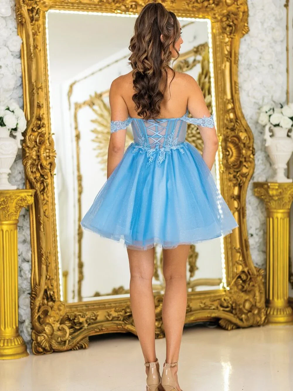 NEW BAHAMA-BLUE Evening Gown Floor Length Formal Elegant Stunning 3409